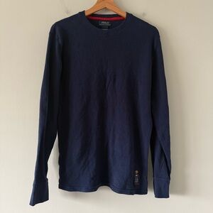 Polo Ralph Lauren Waffle Knit Thermal Mens Medium Blue Embroidered Bear Logo